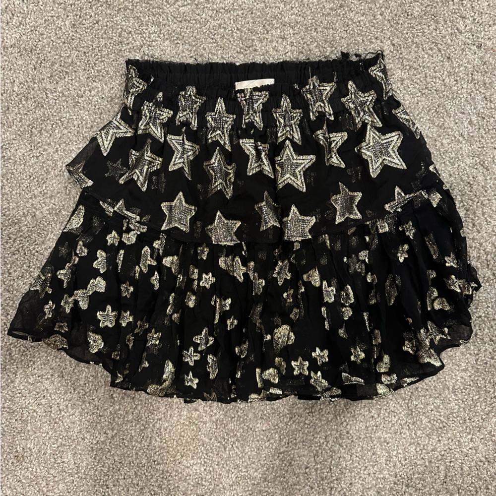 LoveShackFancy Star Chiffon Ruffle Black Mini Skirt- Petite